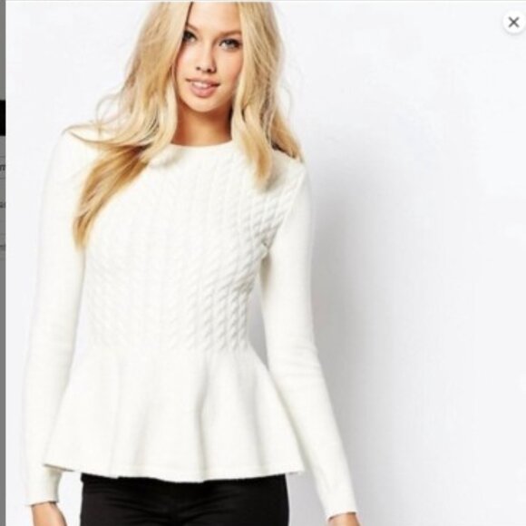 Ted Baker Cream Peplum Cable Knit Sweater – SZ 4 - Picture 15 of 15
